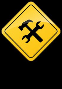 working area sign with tools