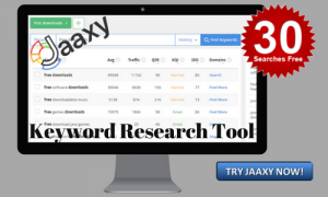 Jaaxy keyword tool banner on monitor