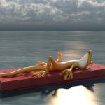 geko floating on a raft