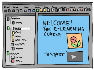 hand drawn monitor saying welcome to e couirse learning